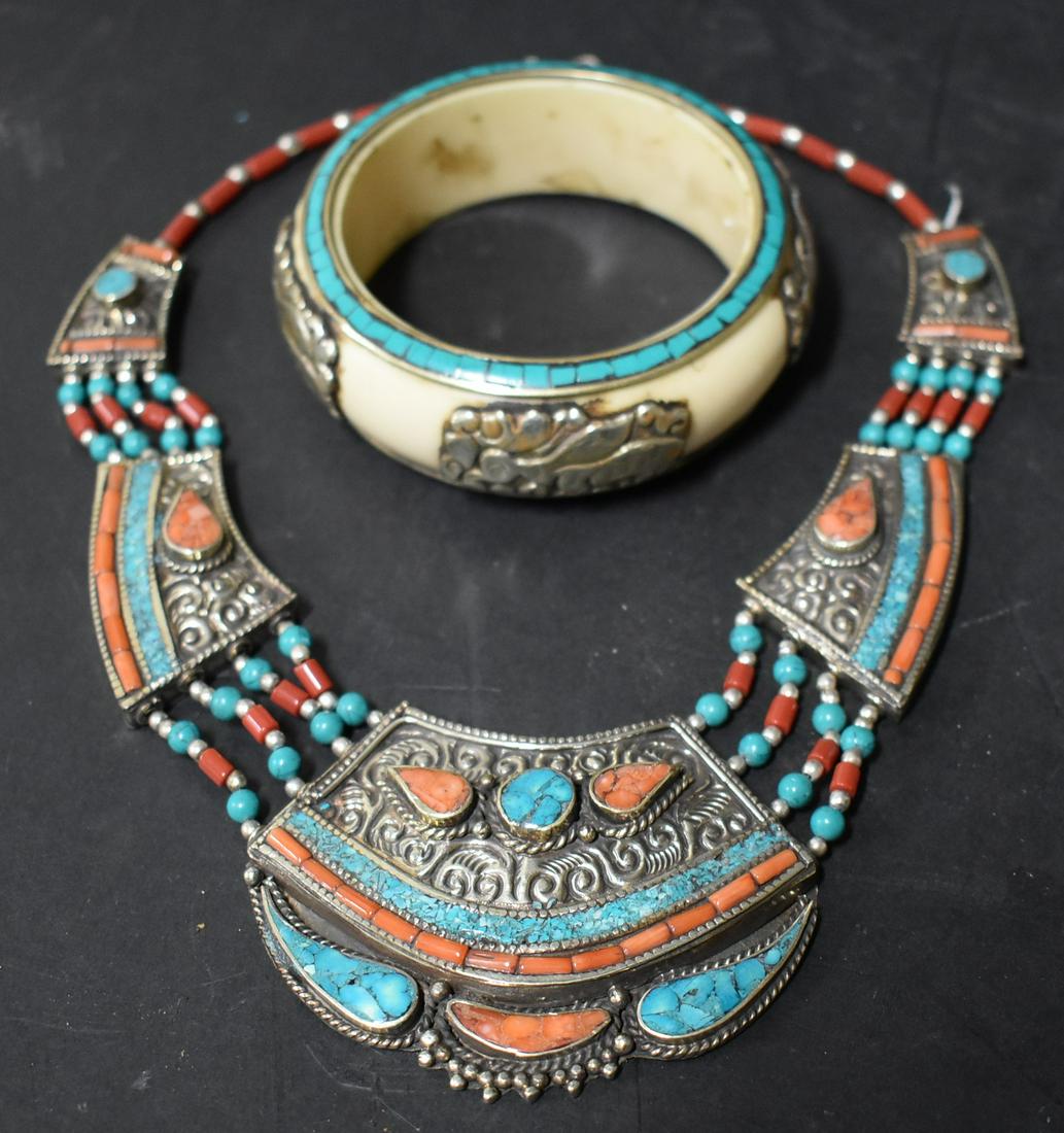 Tibetan Coral & Turquoise Necklace & Bracelet (1 of 3)
