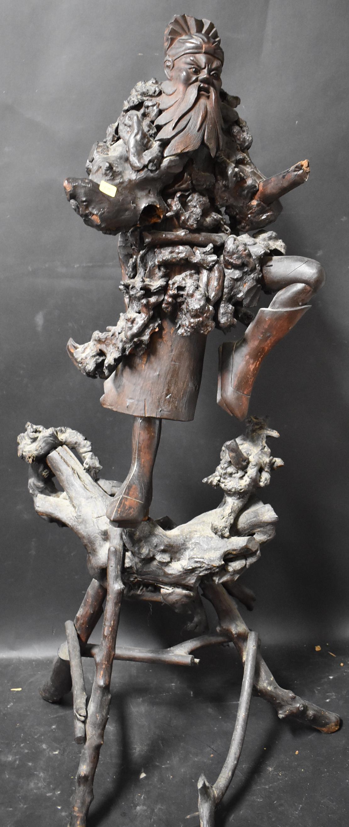 Oriental Carved Wood Samurai Sculpture (1 of 3)