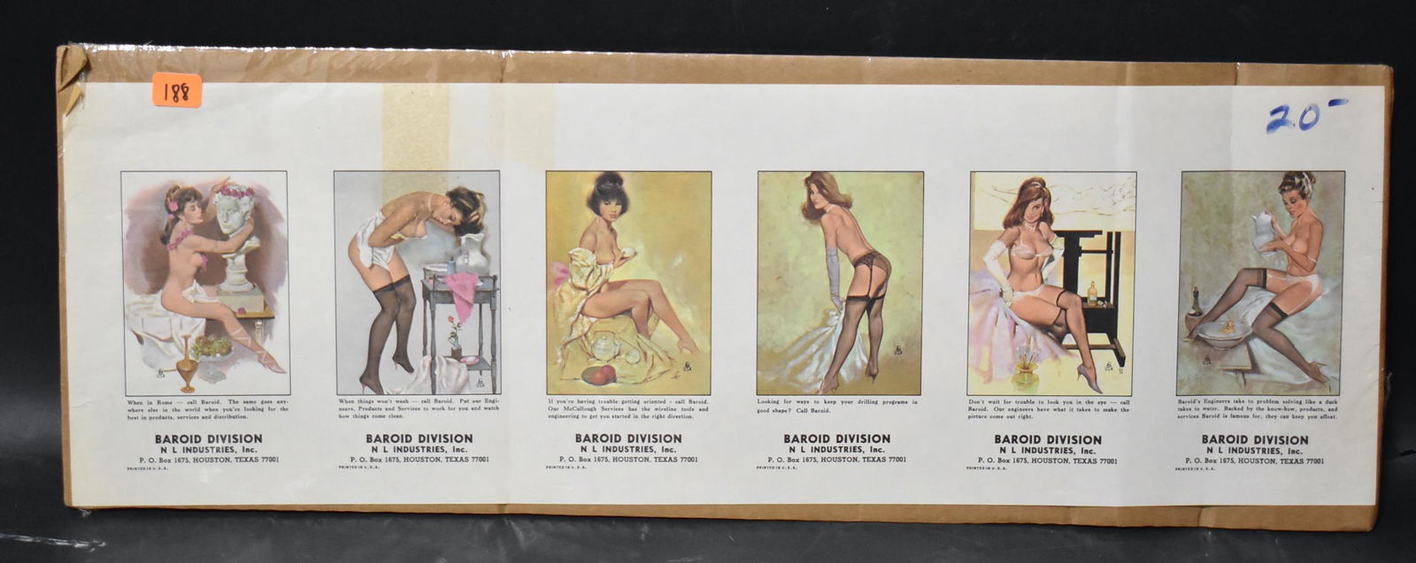 Vintage Pin-Up Advertisement Sheet: For Baroid Division NL Industries Houston Texas. 6 images on one sheet.