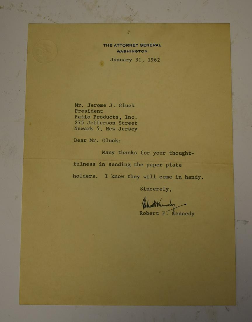 Attorney General Robert F. Kennedy Letter Sgd. 1962 (1 of 2)