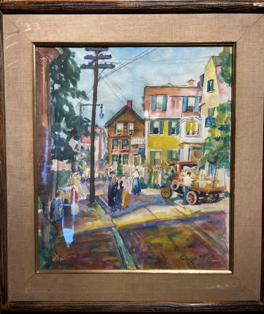 George Luks; American Watercolor New England Street (1 of 4)