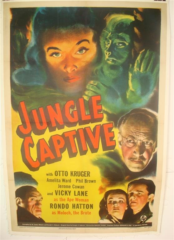 JUNGLE CAPTIVE, HATTON, CRUGER, WARD: 1S, 27" W X 41" H, 1945, Universal Pictures, LB, (VF )