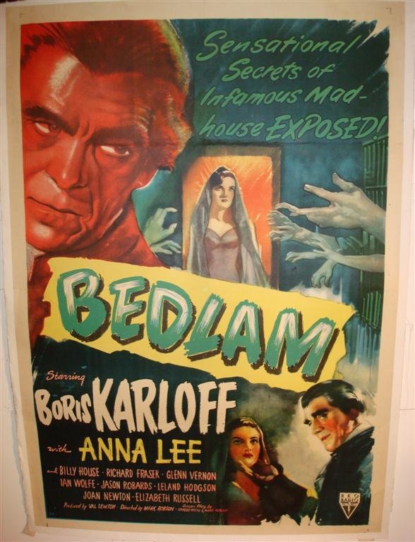 BEDLAM, KARLOFF: 1S, 27" W X 41" H, RKO RADIO PICTURES, 1946, LB, (VF)