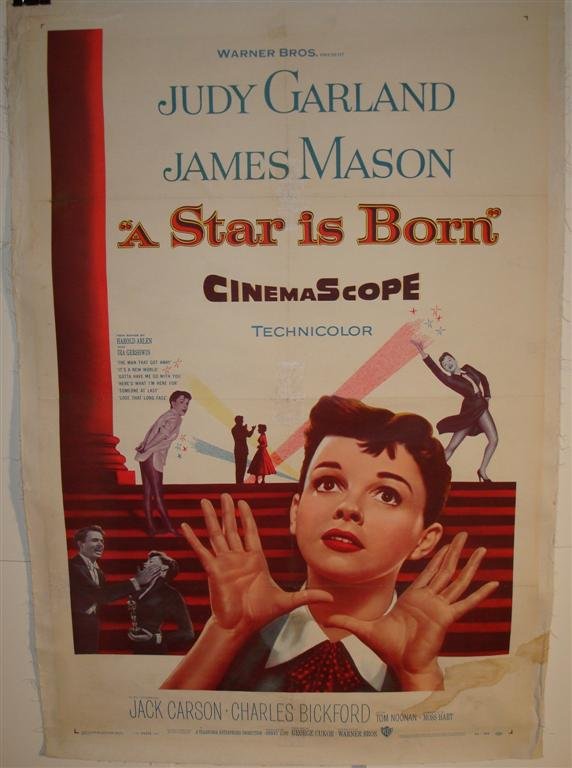 A STAR IS BORN, GARLAND, MASON: 1S, 27" W X 41" H, Warner Bros., 1954, LB, (VF-F - stain lower right outside of image )