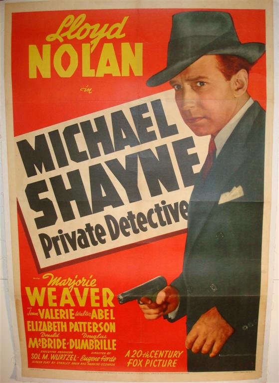 MICHAEL SHAYNE PRIVATE DETECTIVE,: NOLAN, WEAVER, ABEL 1S, 27" W X 41" H, 20th Century Fox, 1940, LB, ( VF)