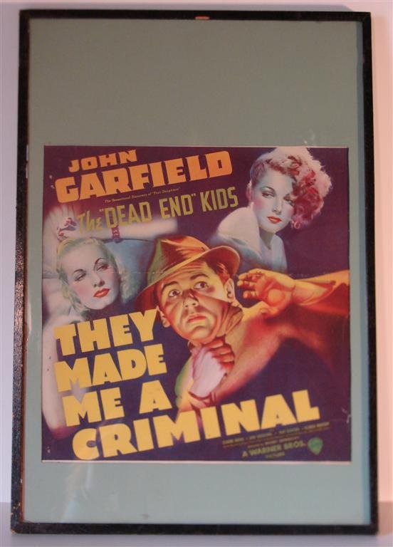 THEY MADE ME A CRIMINAL: WC, 12 1/2" W X 13 1/2" H, Warner Bros., 1939, framed, (F)