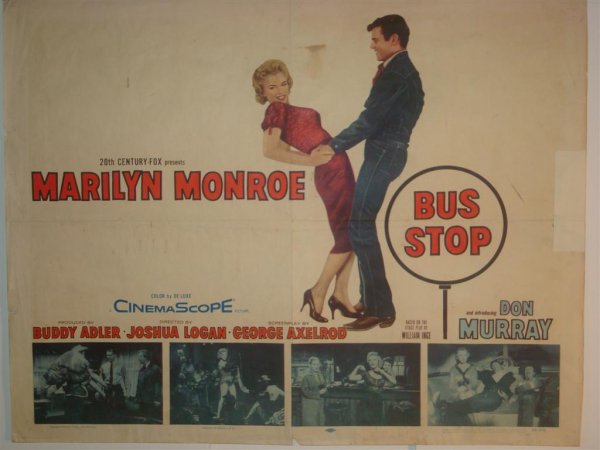 BUS STOP, HALF SHEET MOVIE POSTER: MONROE, MURRAY 1/2S, 22"H X 28"W, 20th Century Fox, 1956 (VG)