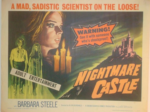 NIGHTMARE CASTLE, HALF SHEET MOVIE POSTER: STEELE 1/2S, 22"H X 28"W, 1966 (F)