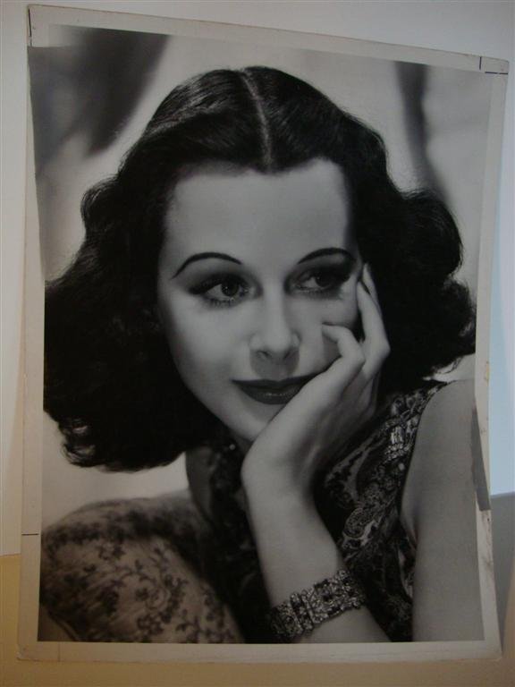 CLARENCE BULL PHOTOGRAPH OF HEDY LAMARR: 10" W X 13" H, (VF- grey smear in margin is not in the image), backstamp for Clarence Bull - "Please credit MGM photo by Clarence Bull", backstamp for Photoplay, Publicity Snipe typed in at back, "Jul