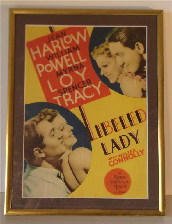 LIBELED LADY, HARLOW, POWELL, LOY, TRACY: (1) Midget WC, 8" W X 11" H, MGM, 1936 matted & framed, (VF)