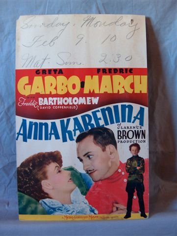 ANNA KARENINA MOVIE WC, GARBO, MARCH: (1)WC, 14"W X 22"H, ANNA KARENINA, MGM, 1935, (F)