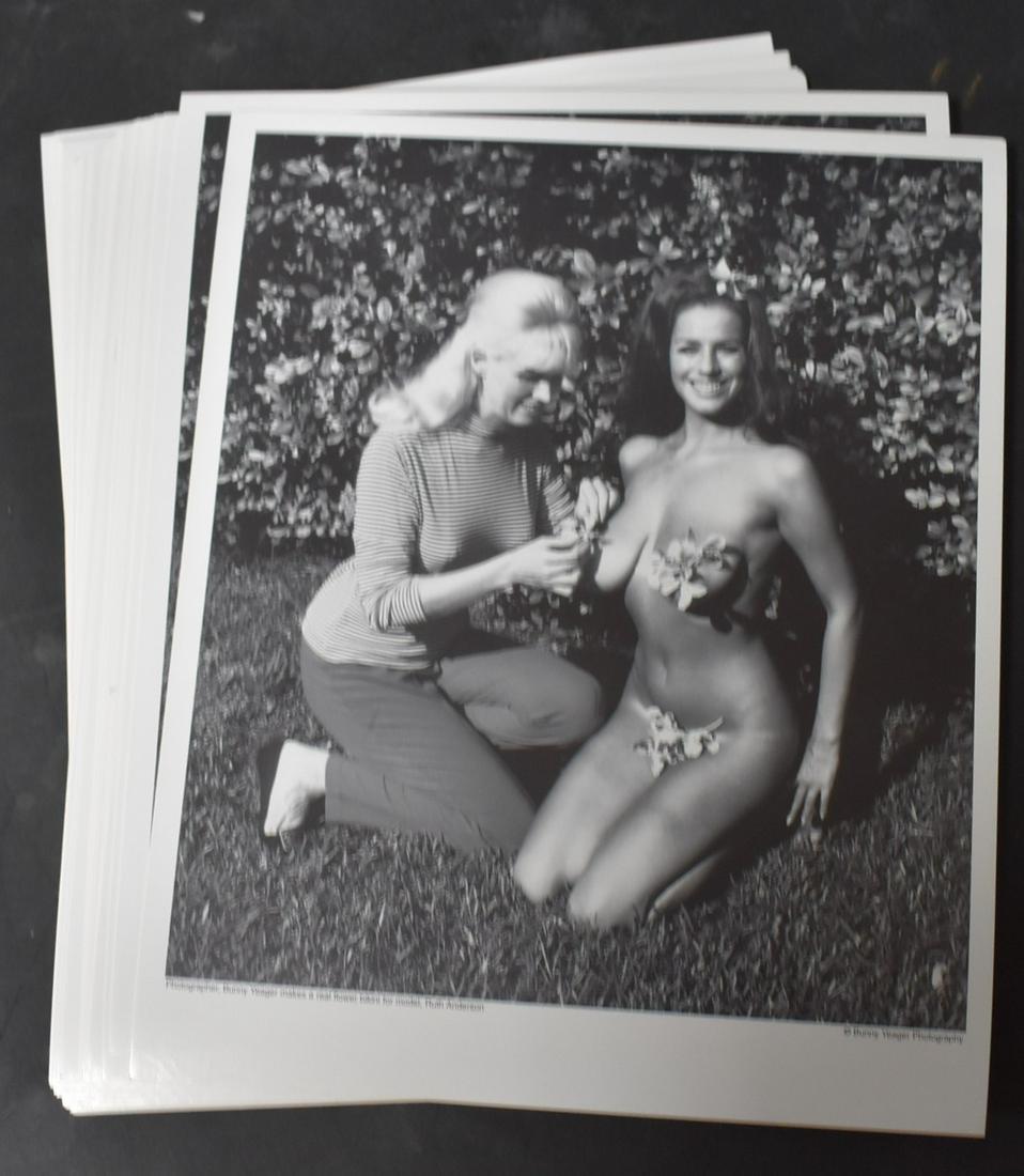 (20) + Photo's Bunny Yeager With Ruth Anderson: 8x10 Double Stock. Bunny Yeager Makes Real Flower Bikini For Model Ruth Anderson.