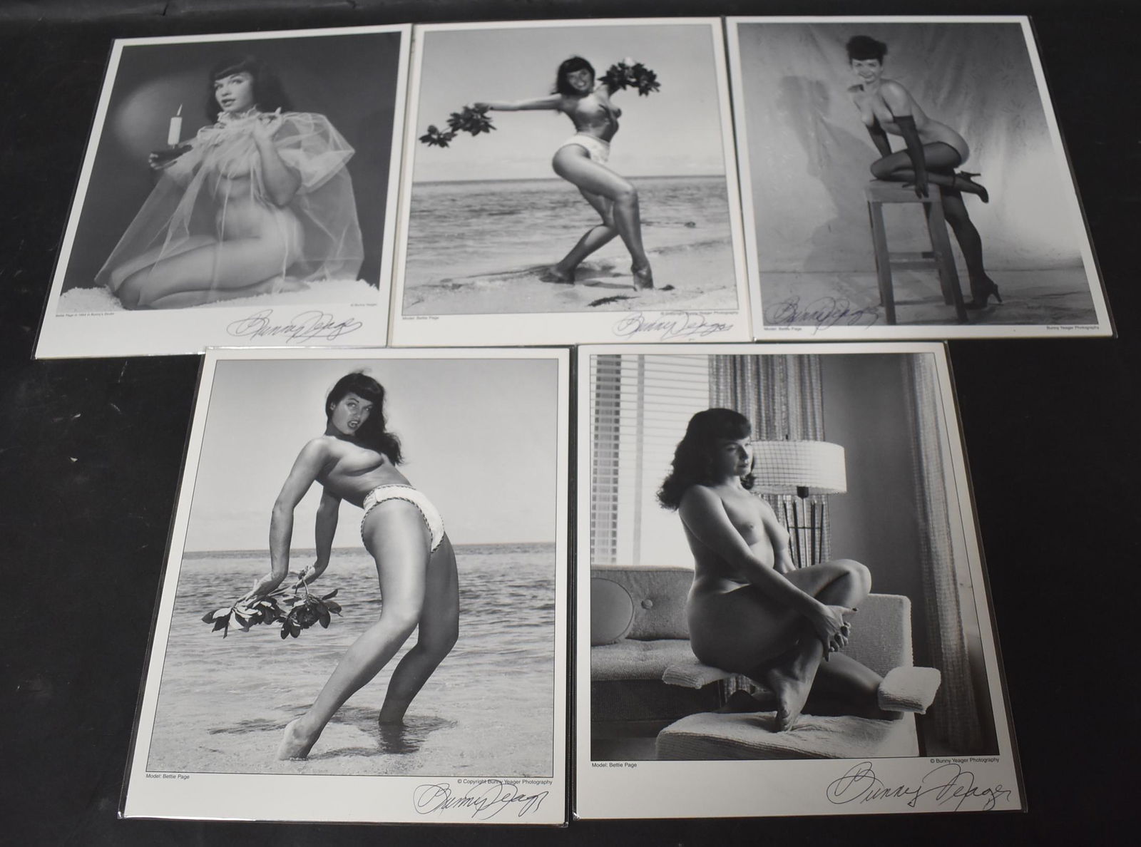 (5) Photos Bettie Page Sgd Bunny Yeager (1 of 2)