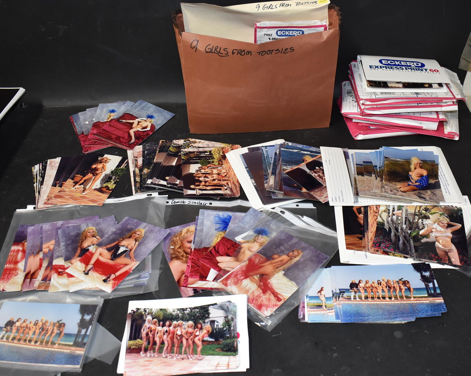 Bunny Yeager 9 Girls from Tootsie Photos (250+): Large portfolio labeled "9 Girls from Tootsie". Models include Camille Sinclair, Rashell Ryan, Emily Brooks, Kaylee O'Toole, Jennifer Steele, Cherri Poppin, and many more unidentified. Includes some n