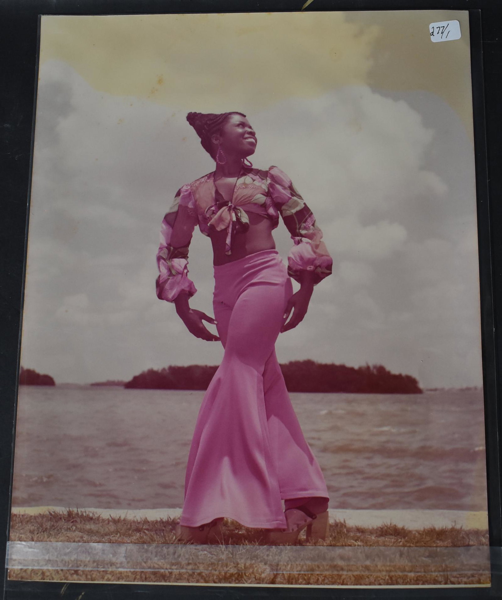 (1) 11x14 Unidentified Model: 11x14 Double Stock Of Unidentified Black Model . In Pink OutFit. By Bunny Yeager Photography.