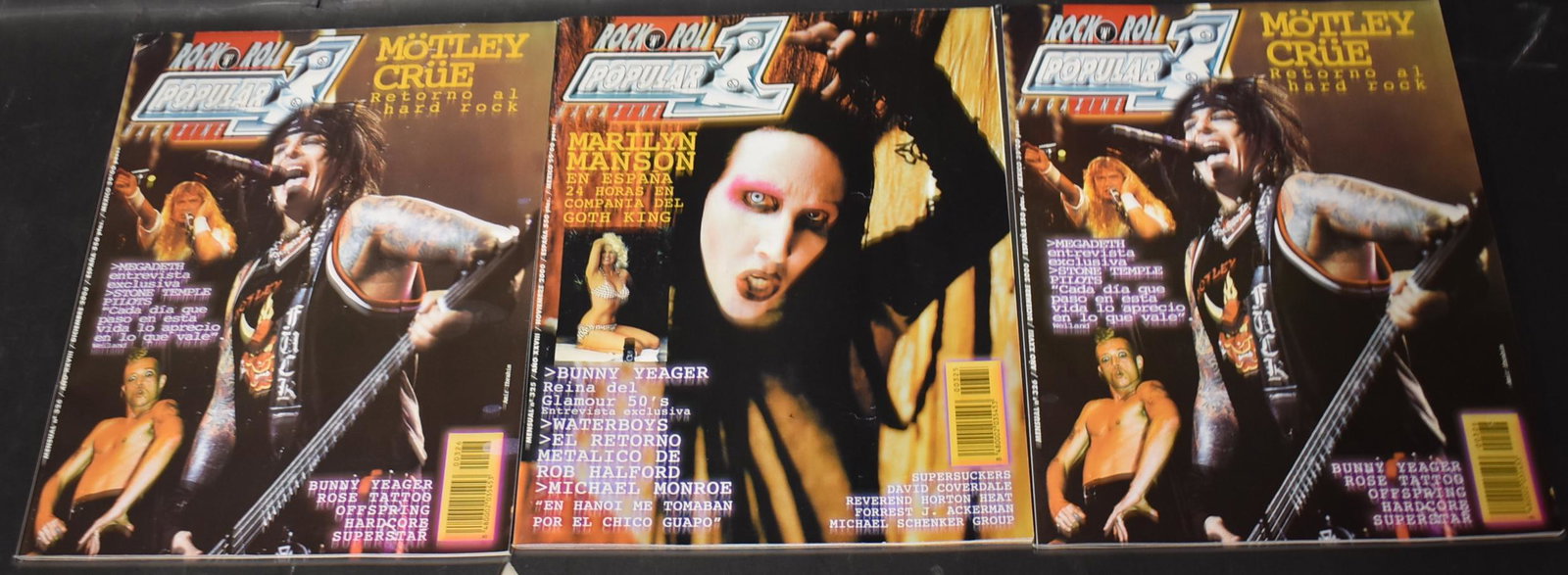 (3) Rock & Roll Popular Magazine. (2) December 2000 (1): Rock & Roll Popular (2) Magazine Cover Motley Crue Artical on Bunny Yeager Page 10. (1) Magazine Cover Marilyn Manson Artical Bunny Yeager On Cover Glamour 50"s