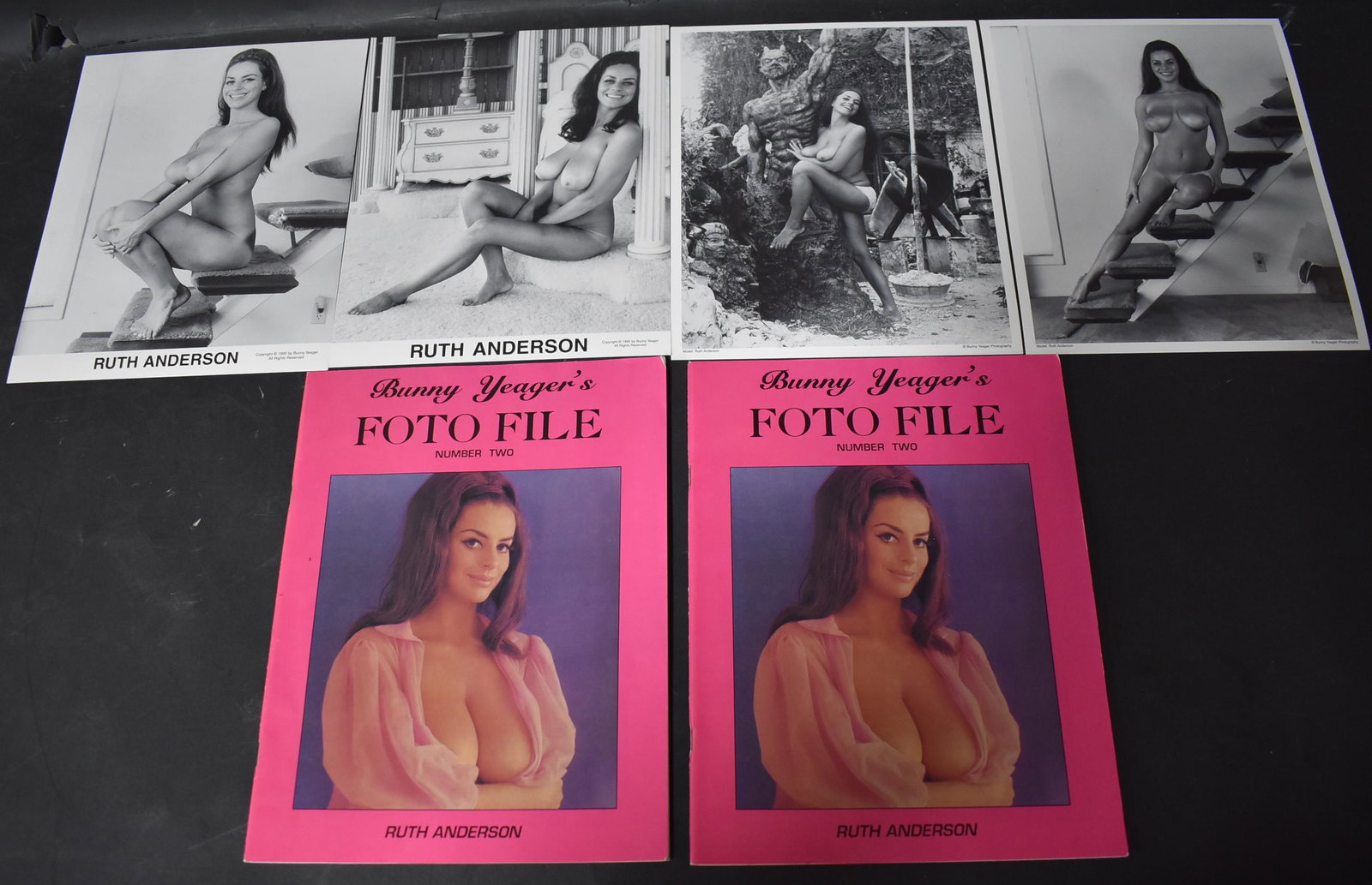 (4) Photos Ruth Anderson (2) Foto File Magazines.: 8x10 Double Stock. (4) Photos Ruth Anderson . (2) Foto File Magazines With Ruth Anderson On Cover. Number 2 by Bunny Yeager
