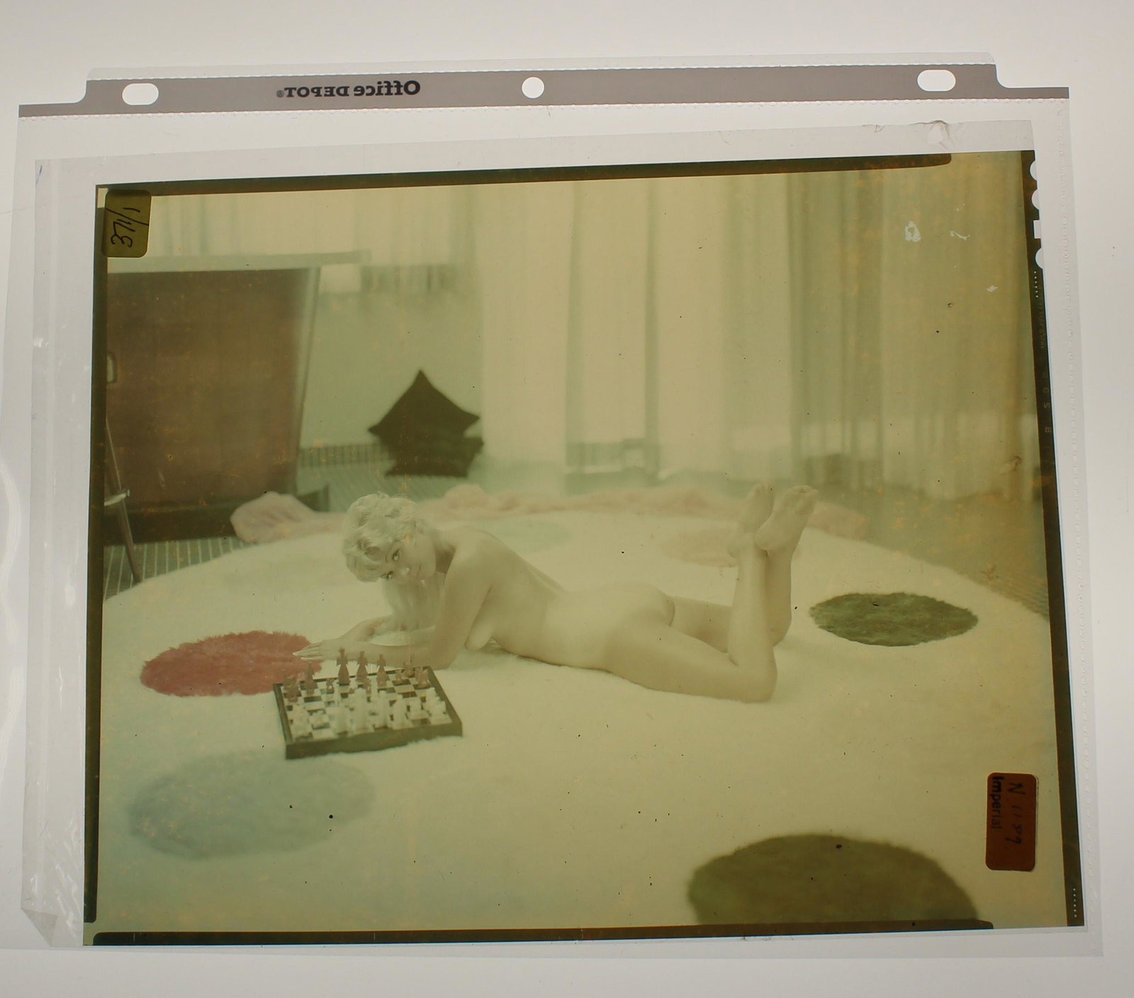8x10 Negative Model laying Down Nude On Floor With: 8x10 Negative Of Unknown Mod.el. By Bunny Yeager Photography.