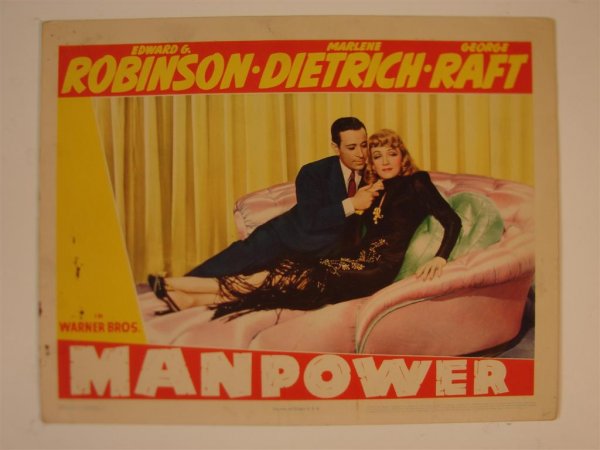MANPOWER MOVIE LOBBY CARD: (1) LC, 11"W X 14"H, Warner Bros., 1941, (F - a few stains)