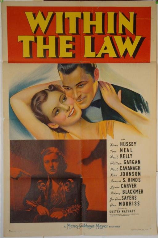 FOUR ONE SHEET MOVIE POSTERS: Tender Years (20th C. Fox, 1948) Brown, Lyon, Nash 1S, VG-F; Within the Law, MGM-Ruth Hussey, Tom Neal and Paul Kelly 1S; Captain Eddie, 20th C. Fox-1945, MacMurray, Bari, Bickford 1S; Man Bait, Inter