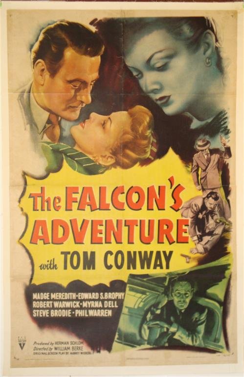 THE FALCONS ADVENTURE MOVIE POSTER: RKO Radio Pictures, 1946. TOM CONWAY. 1S, LB, 27" X 41" (VF)