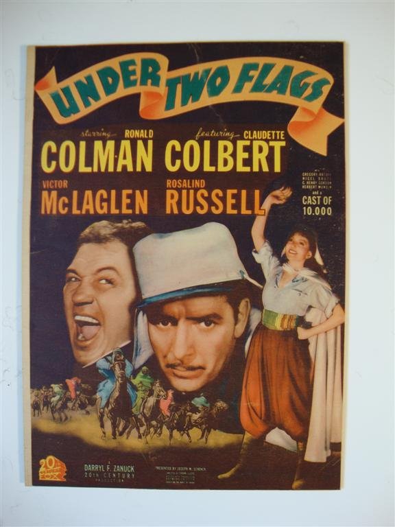 UNDER TWO FLAGS MIDGET WINDOW CARD: 20th C. Fox., 1936. COLMAN, COLBERT, MCLAGLEN, RUSSELL. 7-3/4" X 11" (VF)