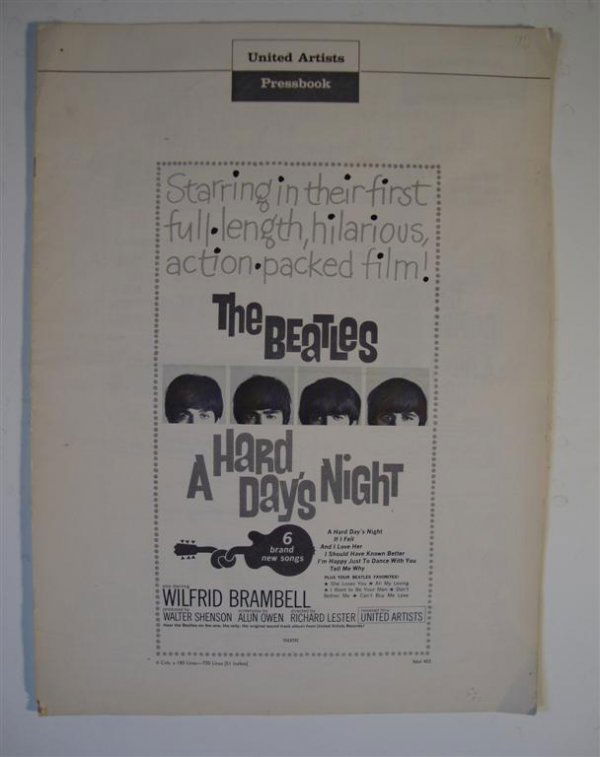 A HARD DAY'S NIGHT PRESSBOOK: United Artists, THE BEATLES. 12 pages. 13" x 18"