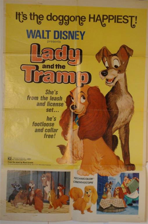 LADY AND THE TRAMP MOVIE POSTER: Walt Disney,1S. 27" x 41" Folded. (F)