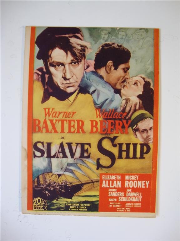 SLAVE SHIP MIDGET WINDOW CARD: 20th C. Fox, 1937 BAXTER, BEERY, ALLAN, ROONEY. 11" X 7-3/4" (F)