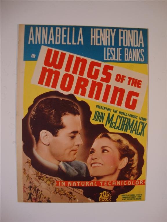 WINGS OF THE MORNING MINI WINDOW CARD: 20th C. Fox, 1937. Annabella, Henry Fonda, Leslie Banks. 7-3/4" x 10-3/4" (VF)