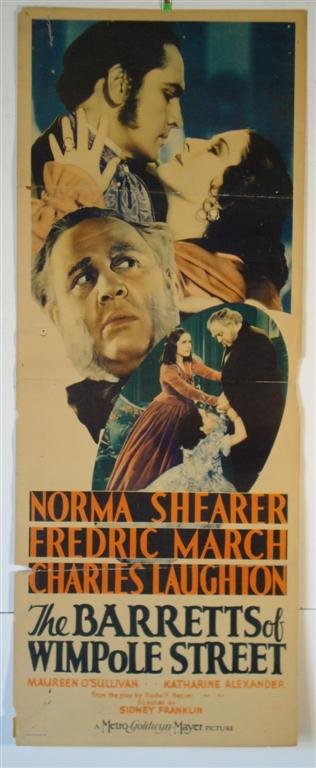 BARRETTS OF WIMPOLE STREET INSERT: MGM, 1934. SHEARER, MARCH, LAUHTON, MAUREEN O'SULLIVAN. 14" X 36" (F)