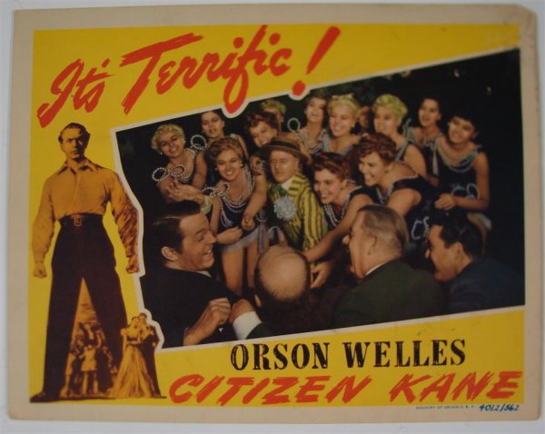 CITIZEN KANE LOBBY CARD VINTAGE CLASSIC: " RKO, 1941, Orson Welles, Joseph Cotton. Main character with a bevy of showgirls. 11"" x 14"" (VF) "