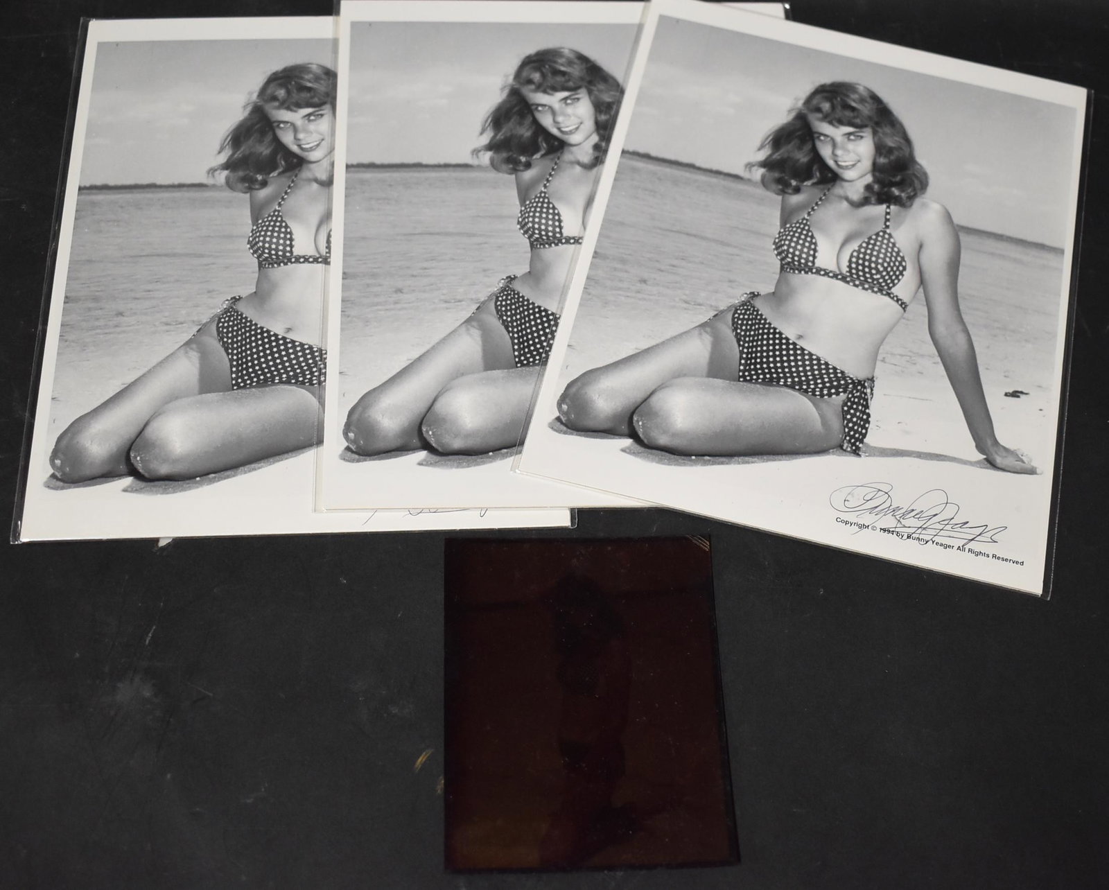 (3) Photos Sgd. & (1) Transparency of Model Terry Shaw.: 8x10 Double Stock. (3) Photos of Model Terry Shaw. All Sgd. By Bunny Yeager (1) Transparency Of Model Terry Shaw.
