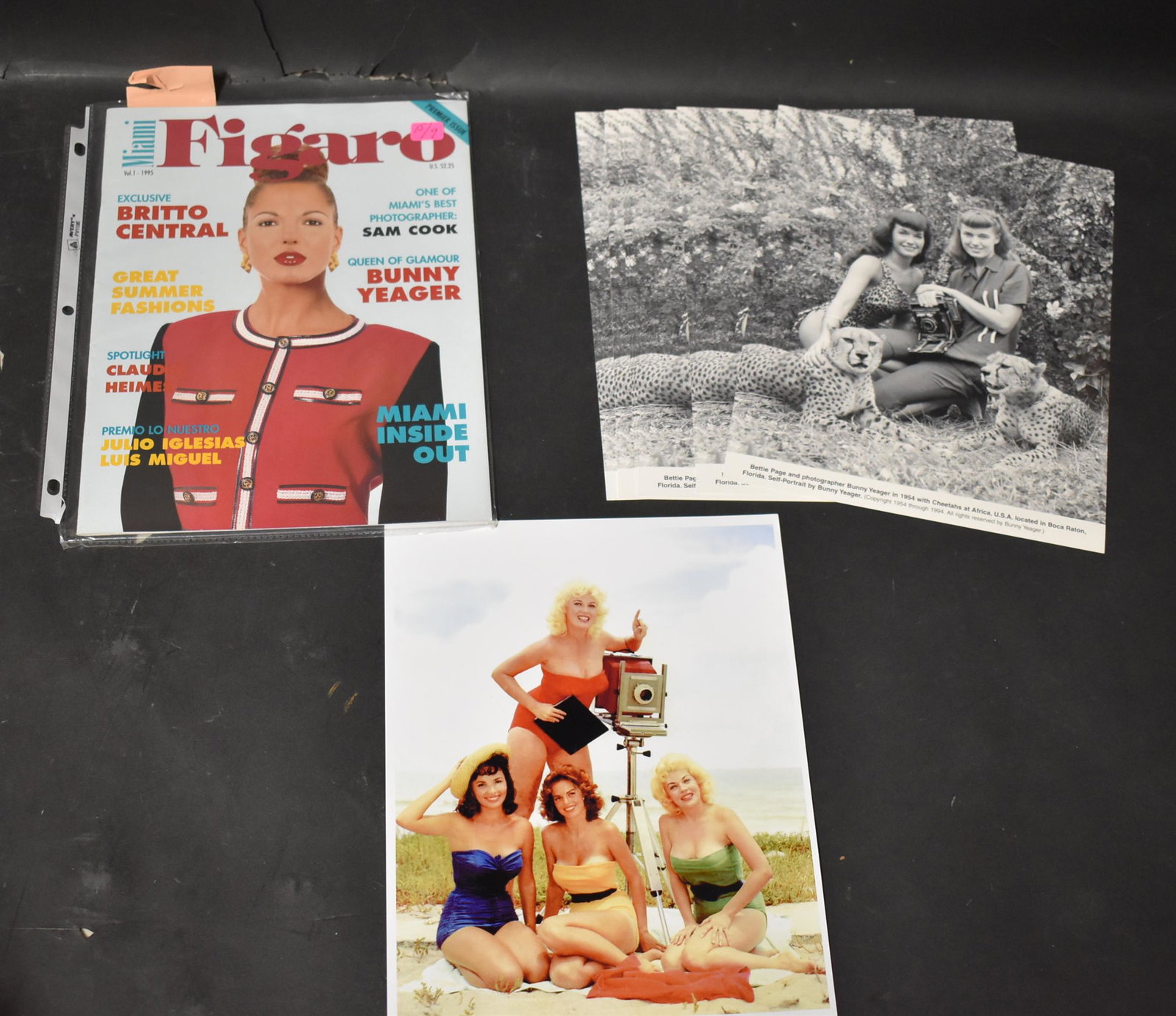 (1) Figaro Magazine. (8) Photos Bunny Yeager & Bettie: (1) Figaro Magazine Featuring Article Bunny Yeager, Queen Of Glamour. (9) 8x10 Double Stock. Photos Featured In Magazine. (8) Photos Of Bunny Yeager & Bettie Page In Jungle Land. (1) Of Bunny Yeager &