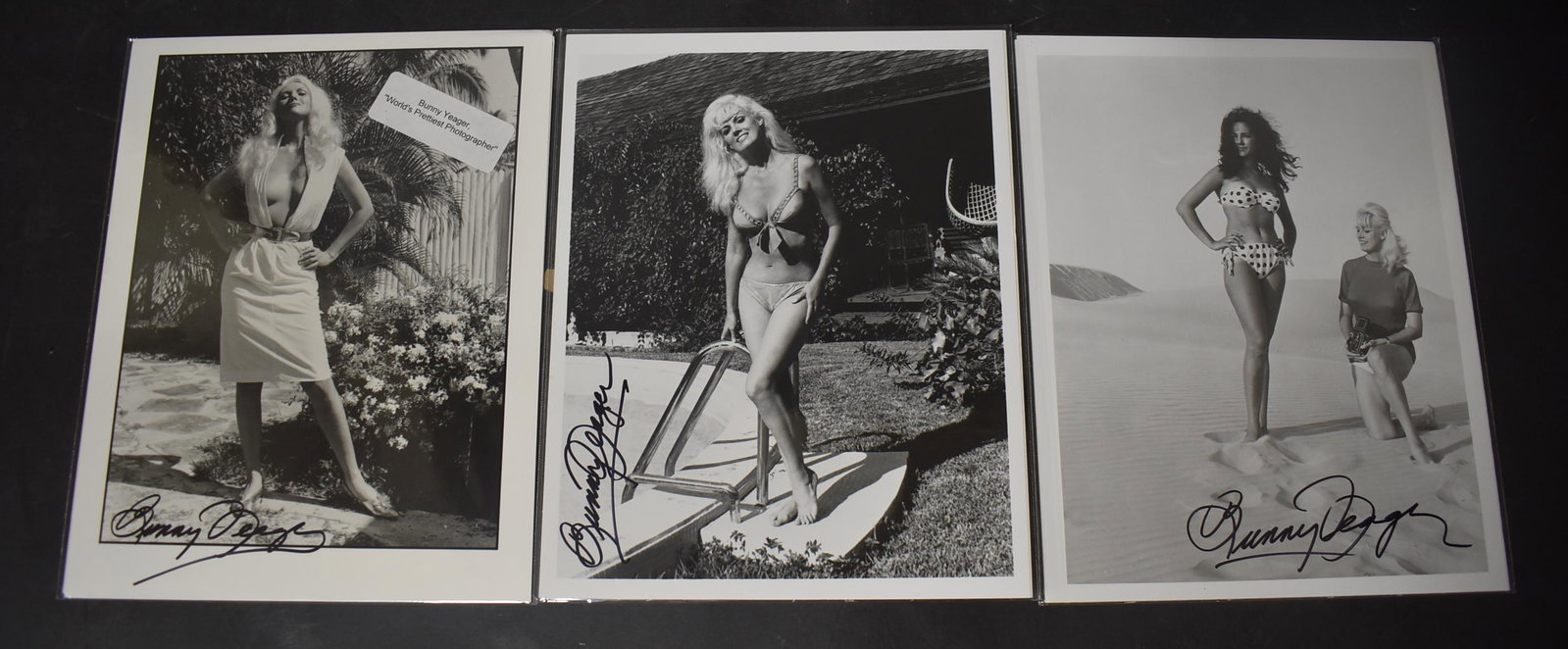 (3) Photos Bunny Yeager Sgd.: 8x10 Double Stock. (3) Different Poses. All Sgd. Bunny Yeager.