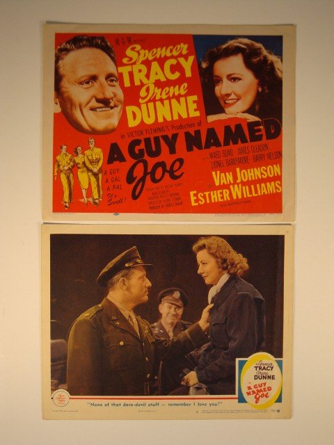 A GUY NAMED JOE MOVIE CARDS: MGM, 1943 Lobby Card and R55 Title Card. SPENCER TRACY, IRENE DUNN. 11" x 14" TC is (VF) and LC is (VF-F)