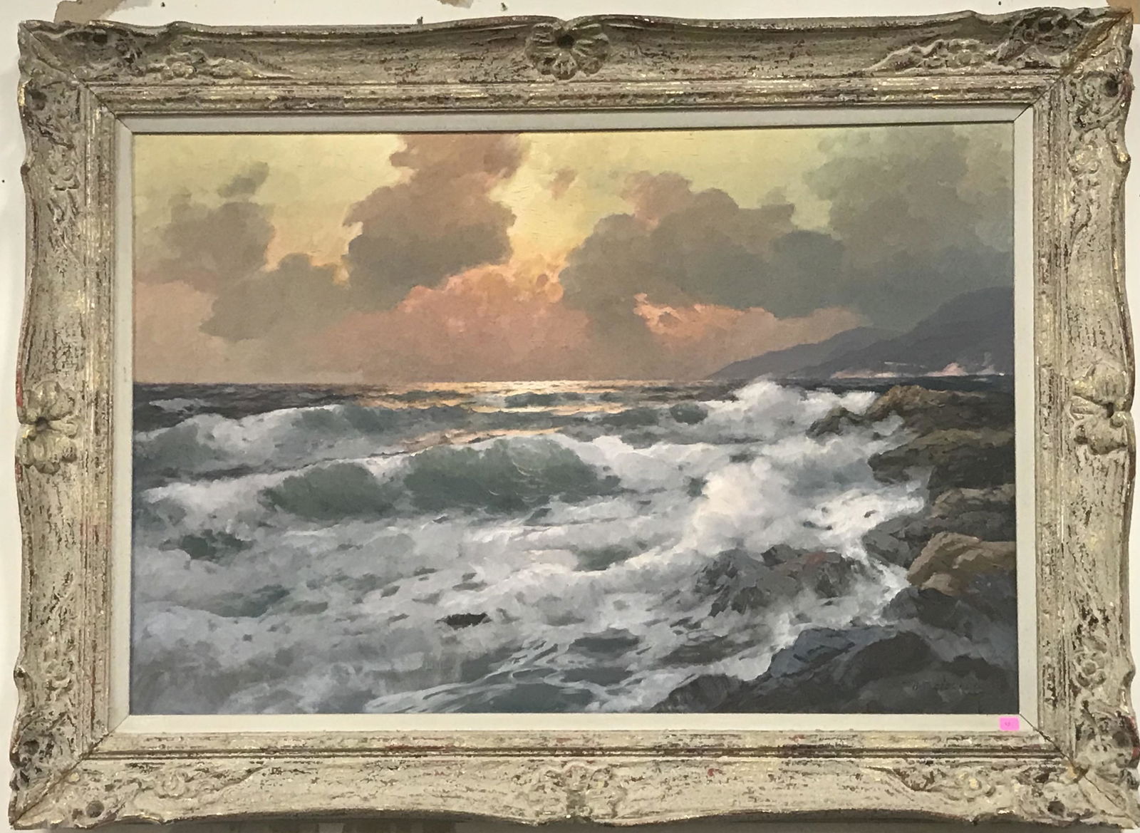 Alexander Dzigurski Sgd. Ocean Landscape: Signed LR. Great Condition. The painting is 44 x 32 inches with the frame