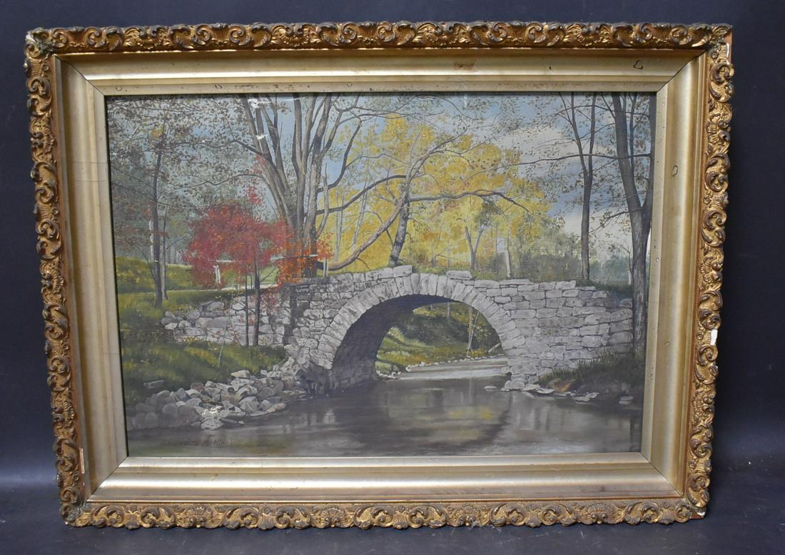 Landscape Oil Sgd. Louise McNach: some rips in canvas.
