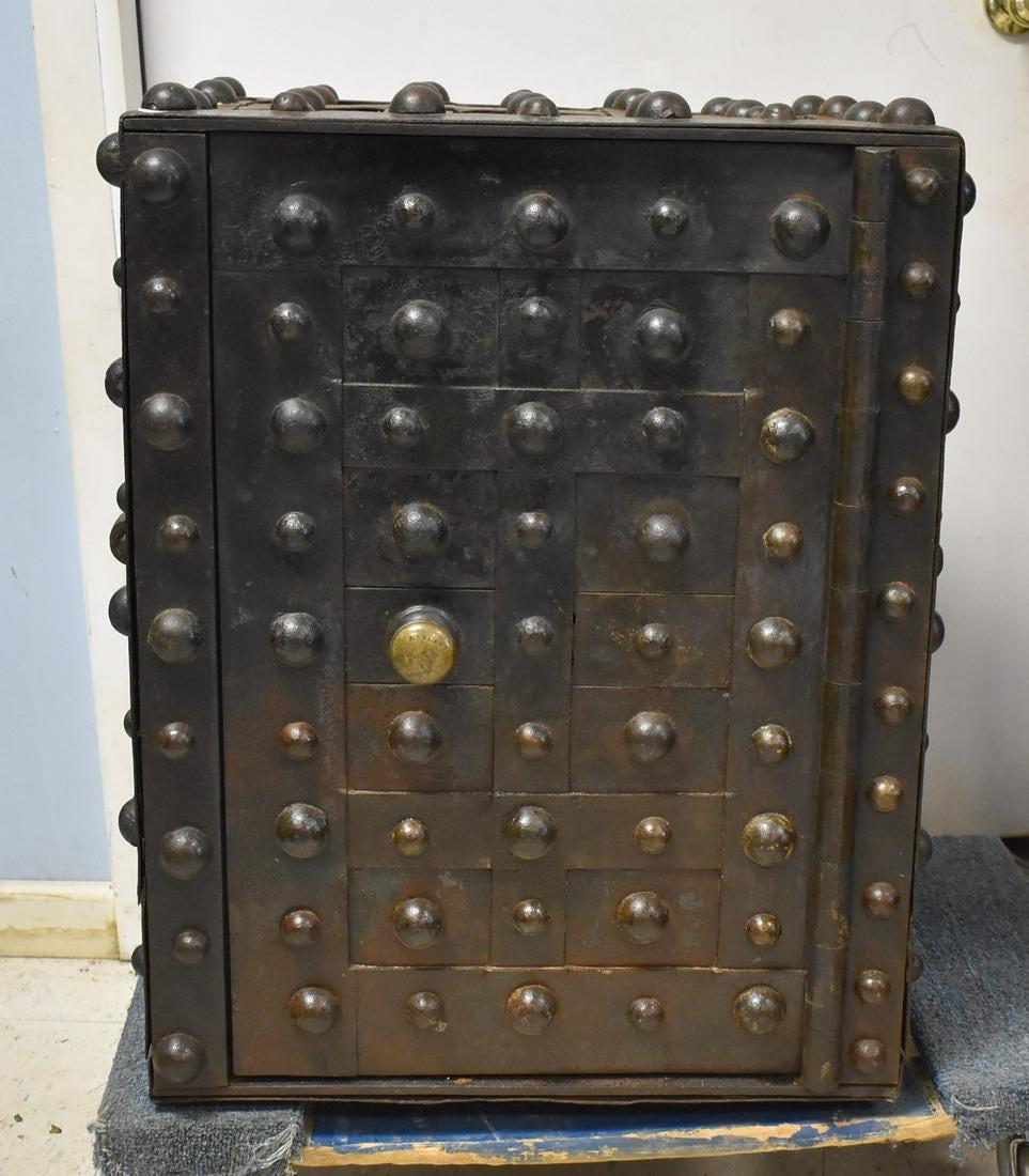19th C. J. Delano Hobnail Safe Rare: Marked J. Delano NY on knob. Includes key. 27.5 inches x 21.5 inches x 19.5 inches. See photos for condition. Still with key.