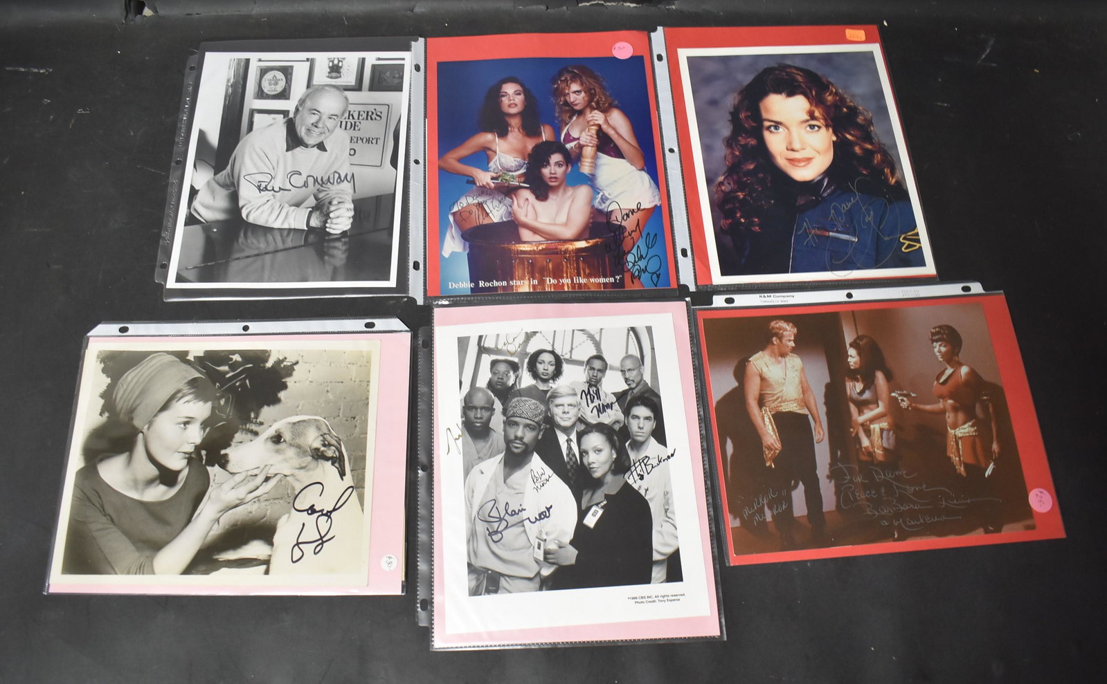 Mixed Celebrity Autographs (6): Includes Susan Ivanova, Carol Lynley, Tim Conway, Debbie Rochon, and several unidentified. Mostly 8x10.