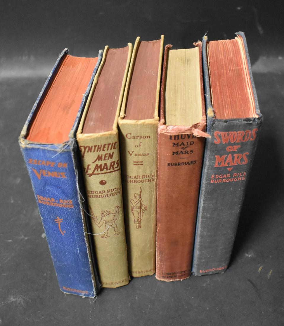 Edgar Rice Burroughs Books, 1st Eds. (5): Includes Synthetic Men of Mars, Carson of Venus, Escape on Venus, Maid of Mars, and Swords of Mars. Mostly 1st ed. Condition of books commensurate with age.
