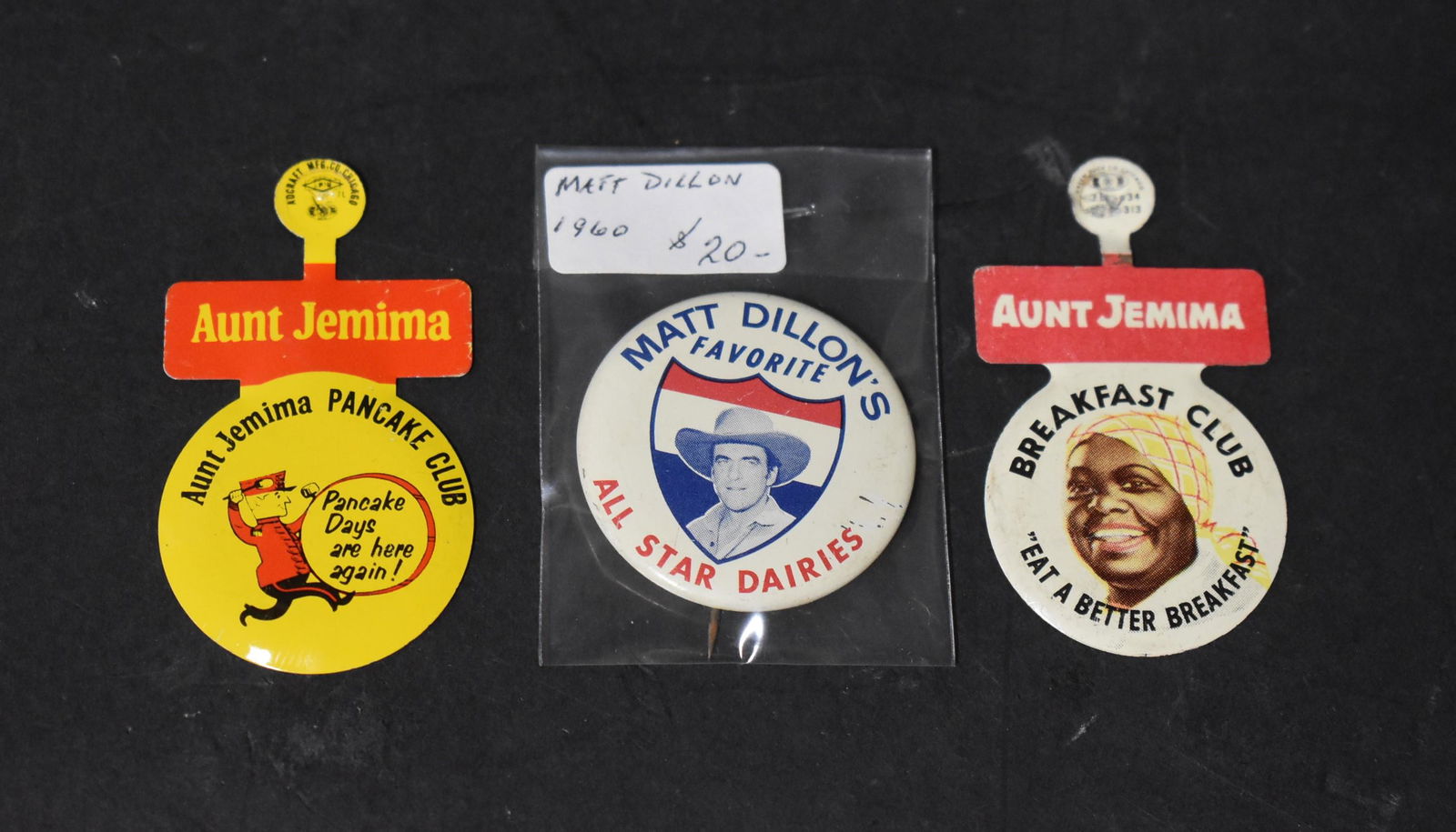 Advertising Pinback & Aunt Jemima Clip Pins (3) (1 of 1)