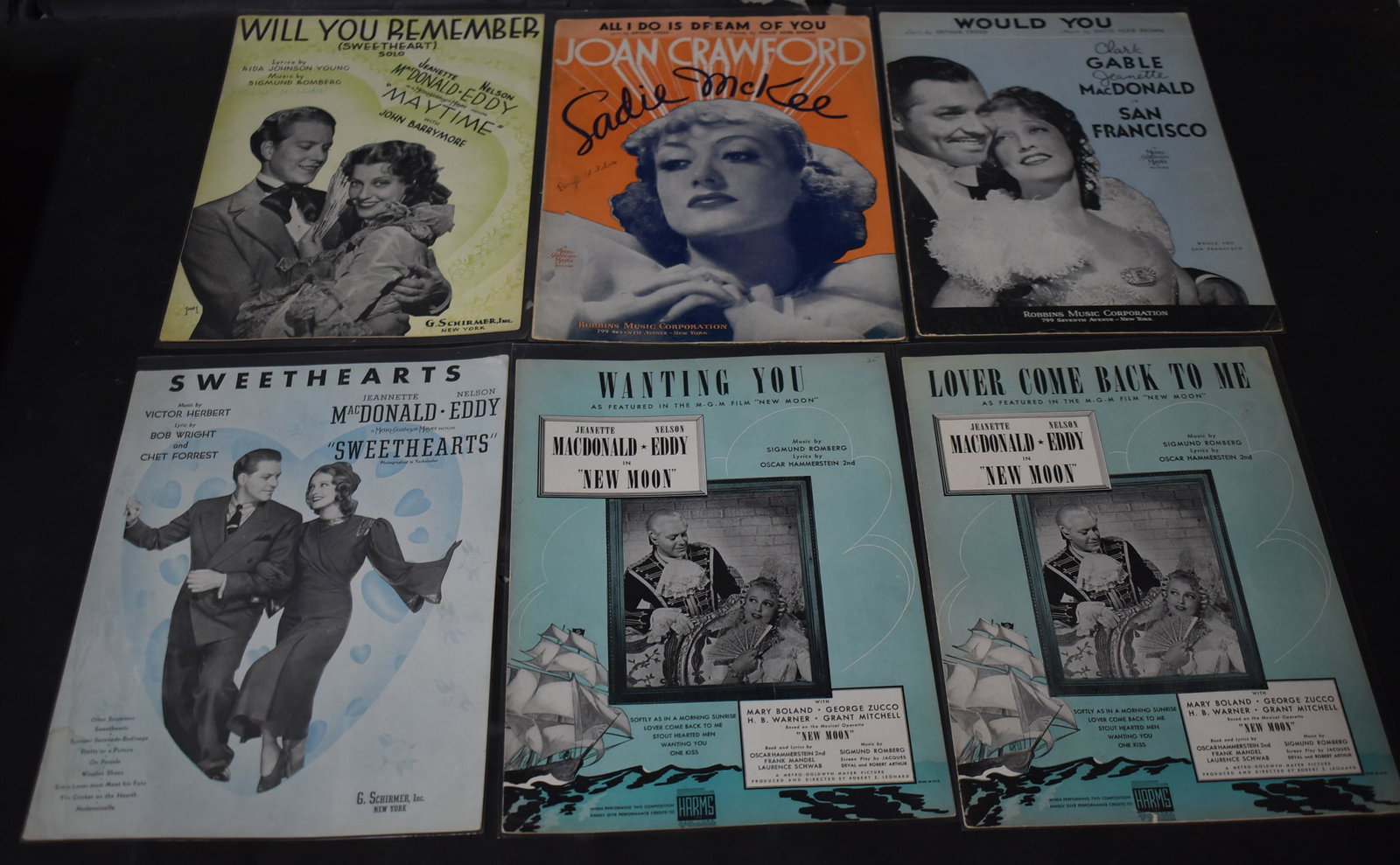Vintage Sheet Music (9): Jeannette MacDonald, Nelson Eddy (5); Joan Crawford; Jeannette MacDonald (3), one with Clark Gable