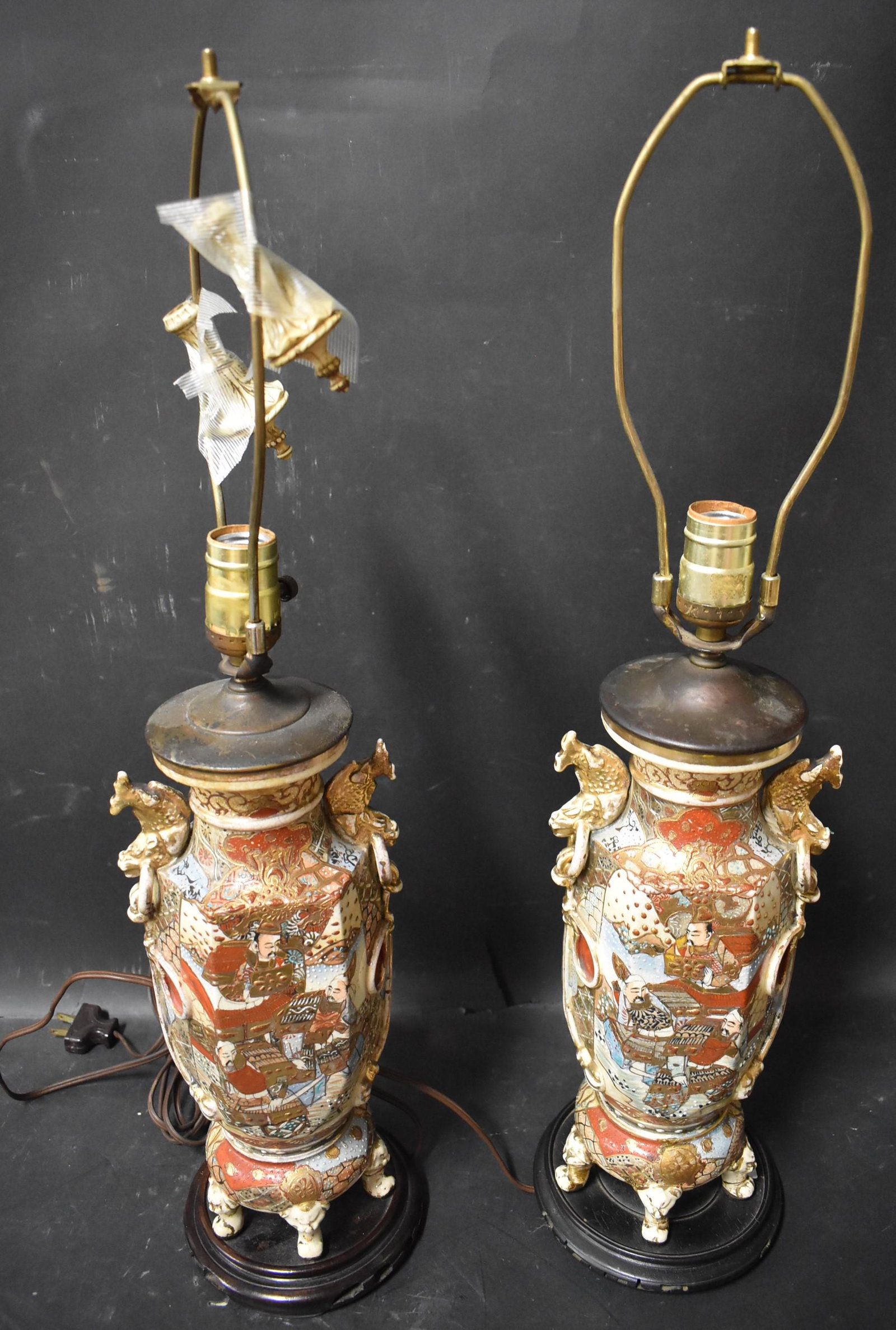 PR Antique Satsuma Lamps: Size Overall 25" tall