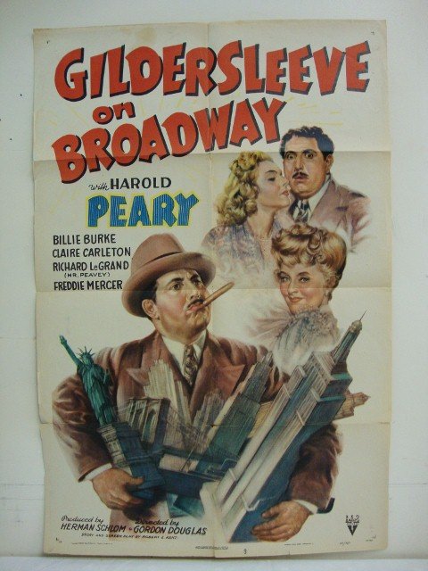 GILDERSLEEVE OF BROADWAY MOVIE POSTER: RKO, 1943 Peary, Burke, Carlton, Legrand, Mercer 27x41 (Folded) F