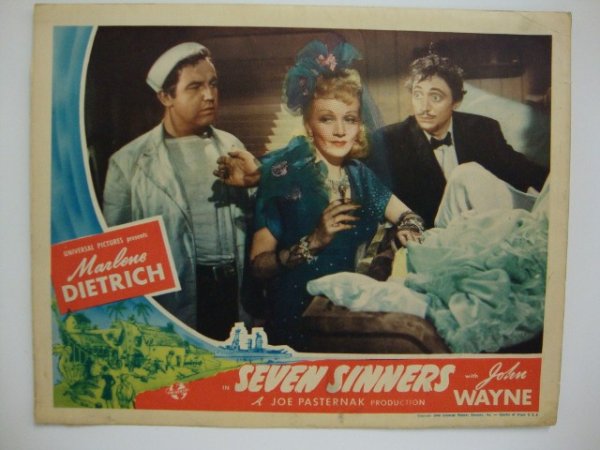 SEVEN SINNERS LOBBY CARD: Universal, 1940, Dietrich, John Wayne 11X14 VF-F