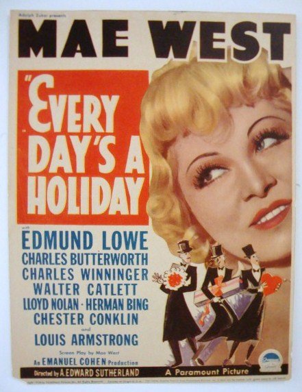 EVERYDAY'S A HOLIDAY MWC: Paramount, 1938 Mae West, Lowe & Louis Armstrong 8 x 10 1/4 , VF-F (small nip lower left corner)