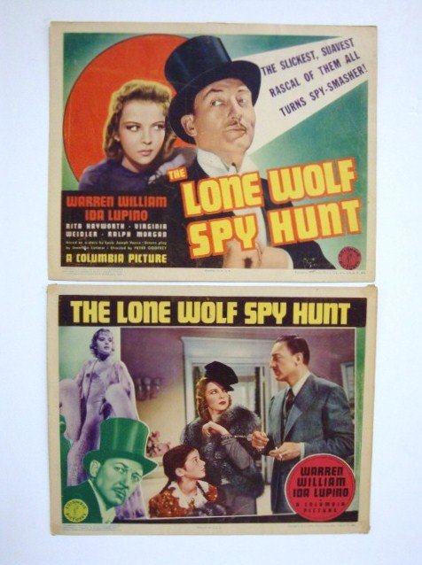 THE LONE WOLF SPY HUNT MOVIE CARDS (2): Columbia, 1939 Title and Lobby Card, William, Lupino, 11 x 14 VF-F