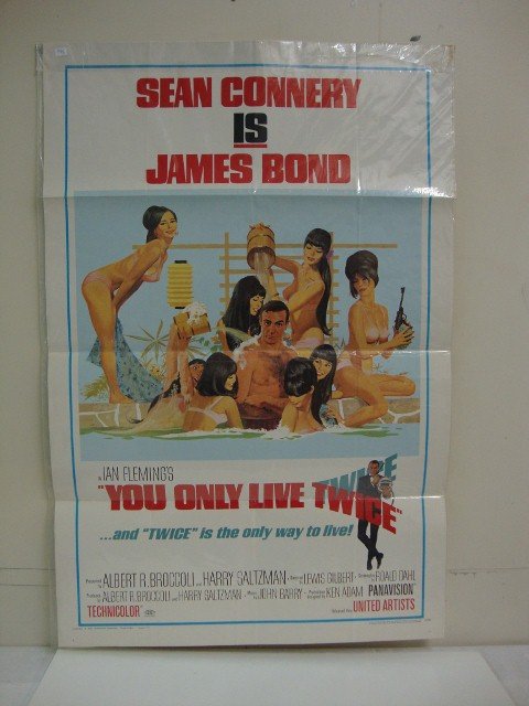 JAMES BOND MOVIE POSTERS: FROM RUSSIA WITH LOVE, United Artists, 1964, Sean Connery, 27 x 41 (folded) VF, YOU ONLY LIVE TWICE, United Artists, 1967, Sean Connery, 27 x 41 (folded) VF, THUNDERBALL, United Artists Film 1975, Jam