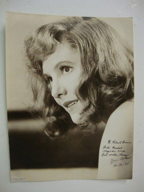 JEAN ARTHUR, GEORGE RAFT, TOBIN ISP'S: Jean Arthur inscribed in black ink "To Robert Brown with kindest regards and best wishes always Jean Arthur" 10-30-75, 10 x 13 VF (small Robert A Brown Collector seal lower left); George Raft "To Glor